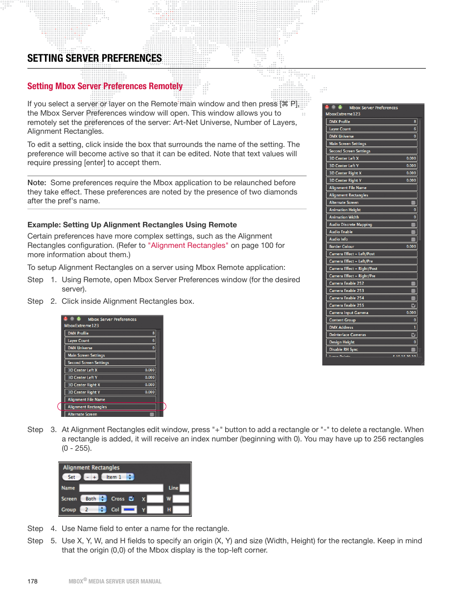 Setting server preferences, Setting mbox server preferences remotely, Setting | Mbox server preferences remotely, Setting mbox, Server preferences remotely, Example: setting up alignment rectangles using, Remote | PRG Mbox Designer User Manual v3.7 User Manual | Page 186 / 232