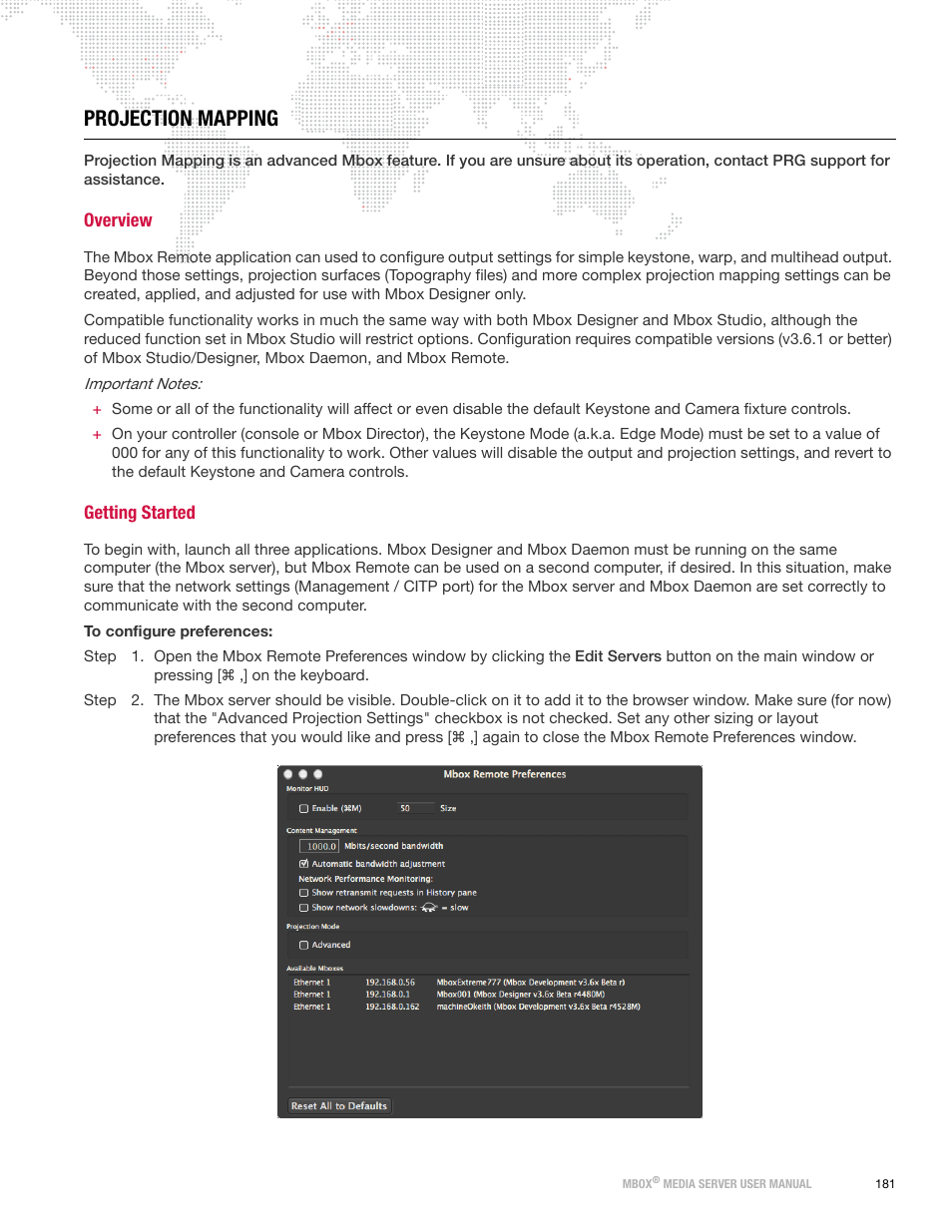 Projection mapping, Overview, Getting started | Overview getting started | PRG Mbox Designer User Manual v3.7 User Manual | Page 189 / 232