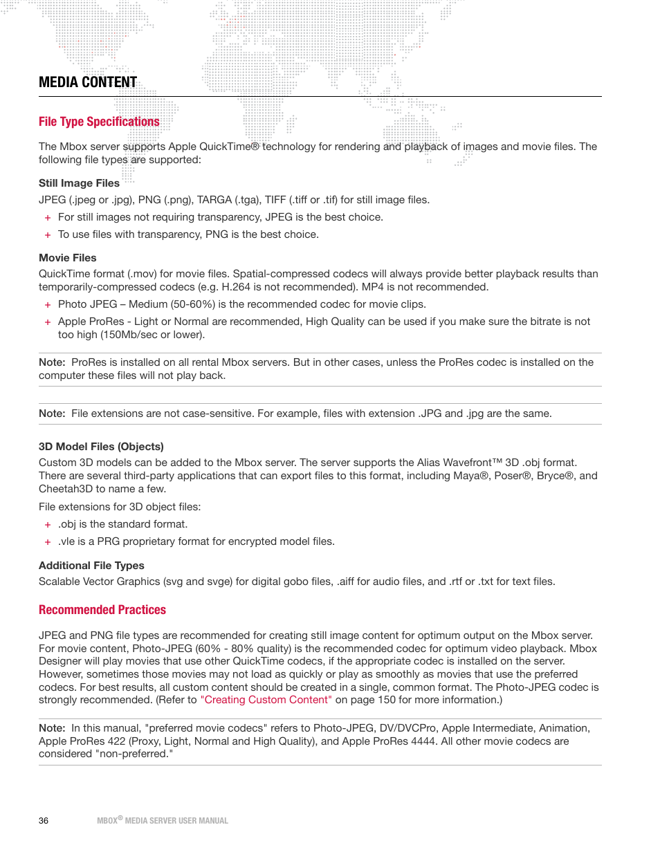 Media content, File type specifications, Recommended practices | File type specifications recommended practices | PRG Mbox Designer User Manual v3.7 User Manual | Page 44 / 232