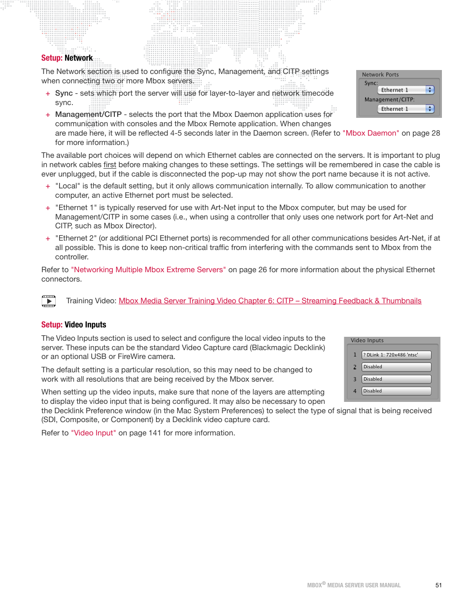 Setup: network, Setup: video inputs, Setup: network setup: video inputs | PRG Mbox Designer User Manual v3.7 User Manual | Page 59 / 232