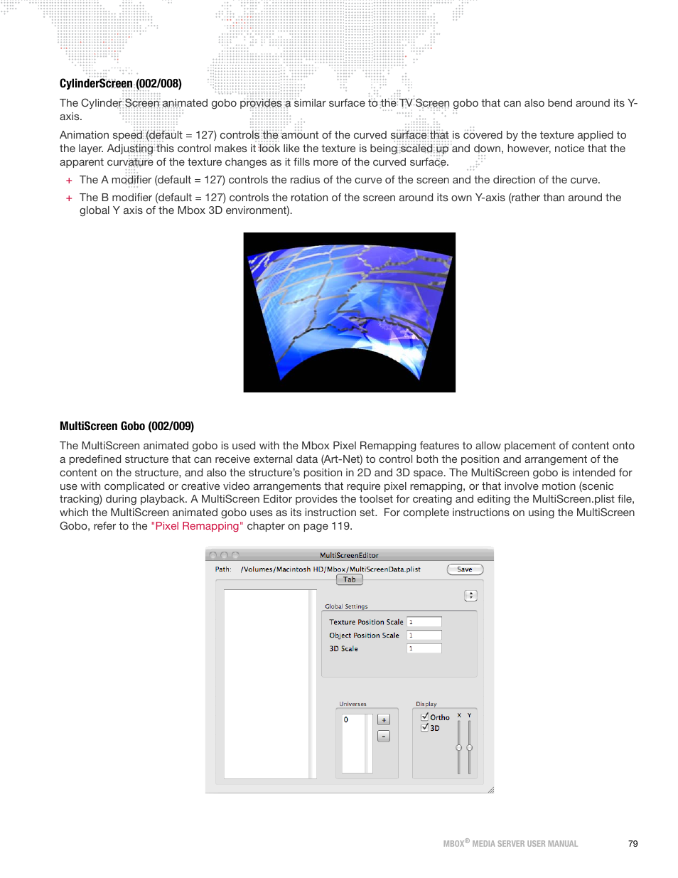 Cylinderscreen (002/008), Multiscreen gobo (002/009) | PRG Mbox Designer User Manual v3.7 User Manual | Page 87 / 232