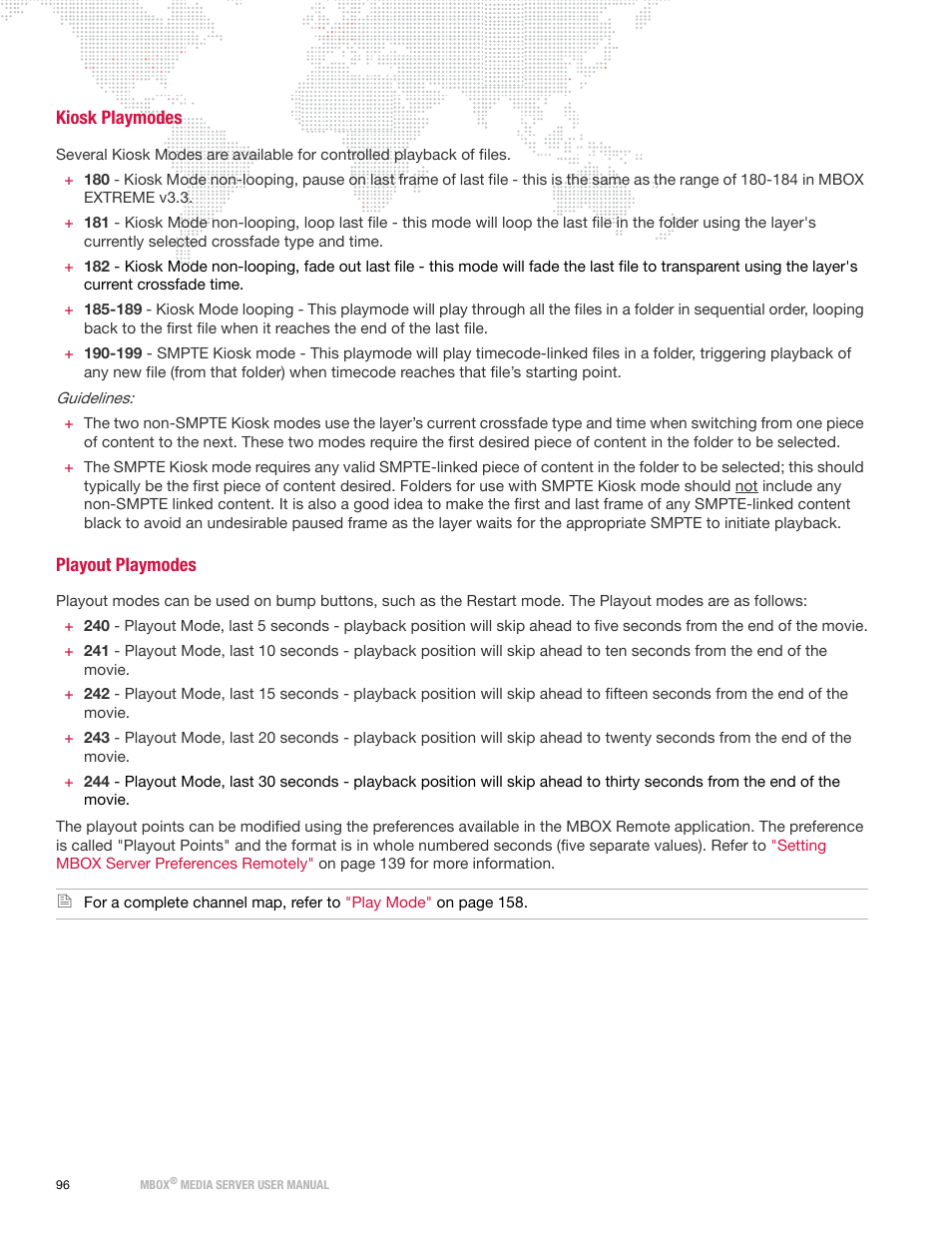 Kiosk playmodes, Playout playmodes, Kiosk playmodes playout playmodes | PRG Mbox Designer User Manual v3.6.1 User Manual | Page 104 / 174