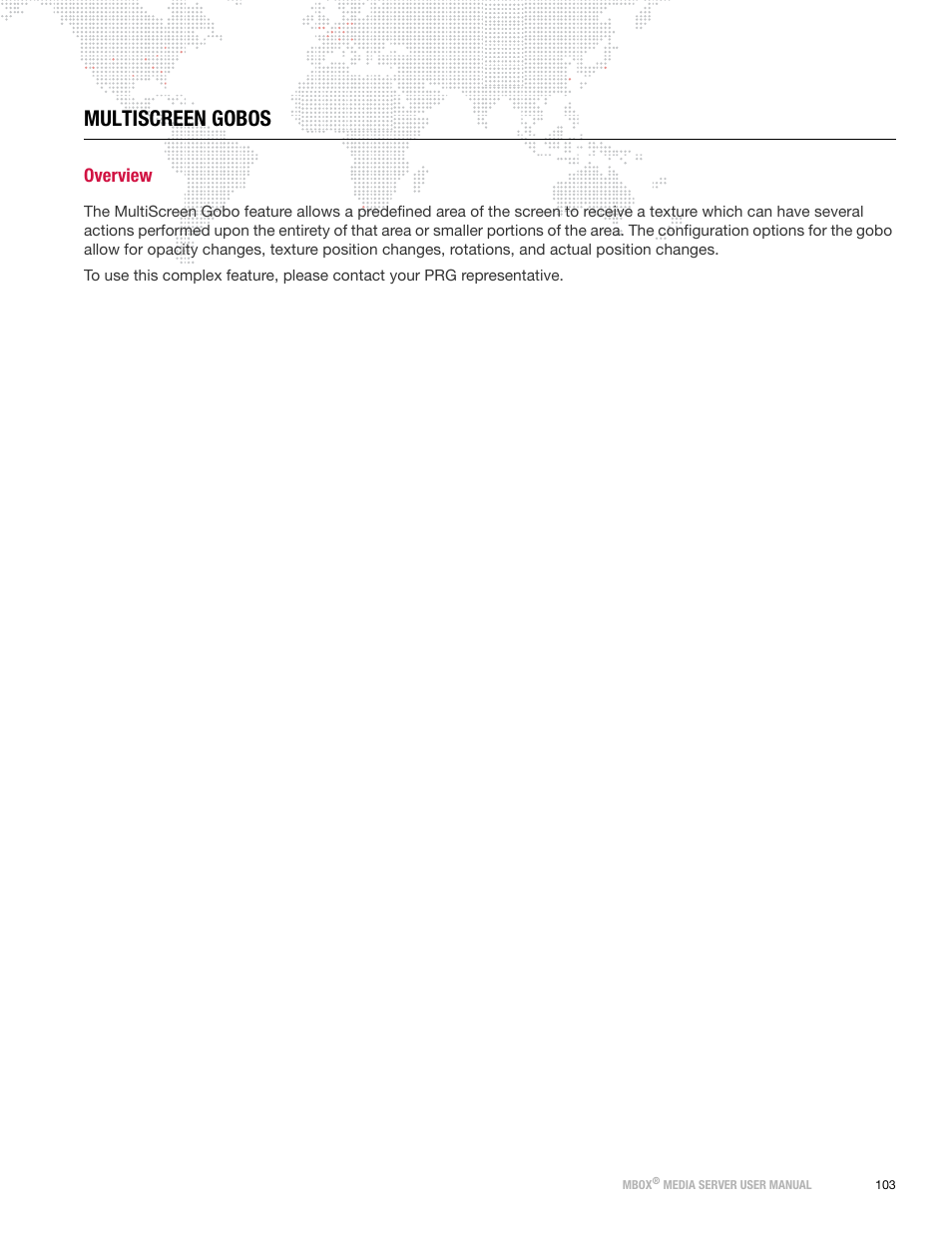 Multiscreen gobos, Overview | PRG Mbox Designer User Manual v3.6.1 User Manual | Page 111 / 174