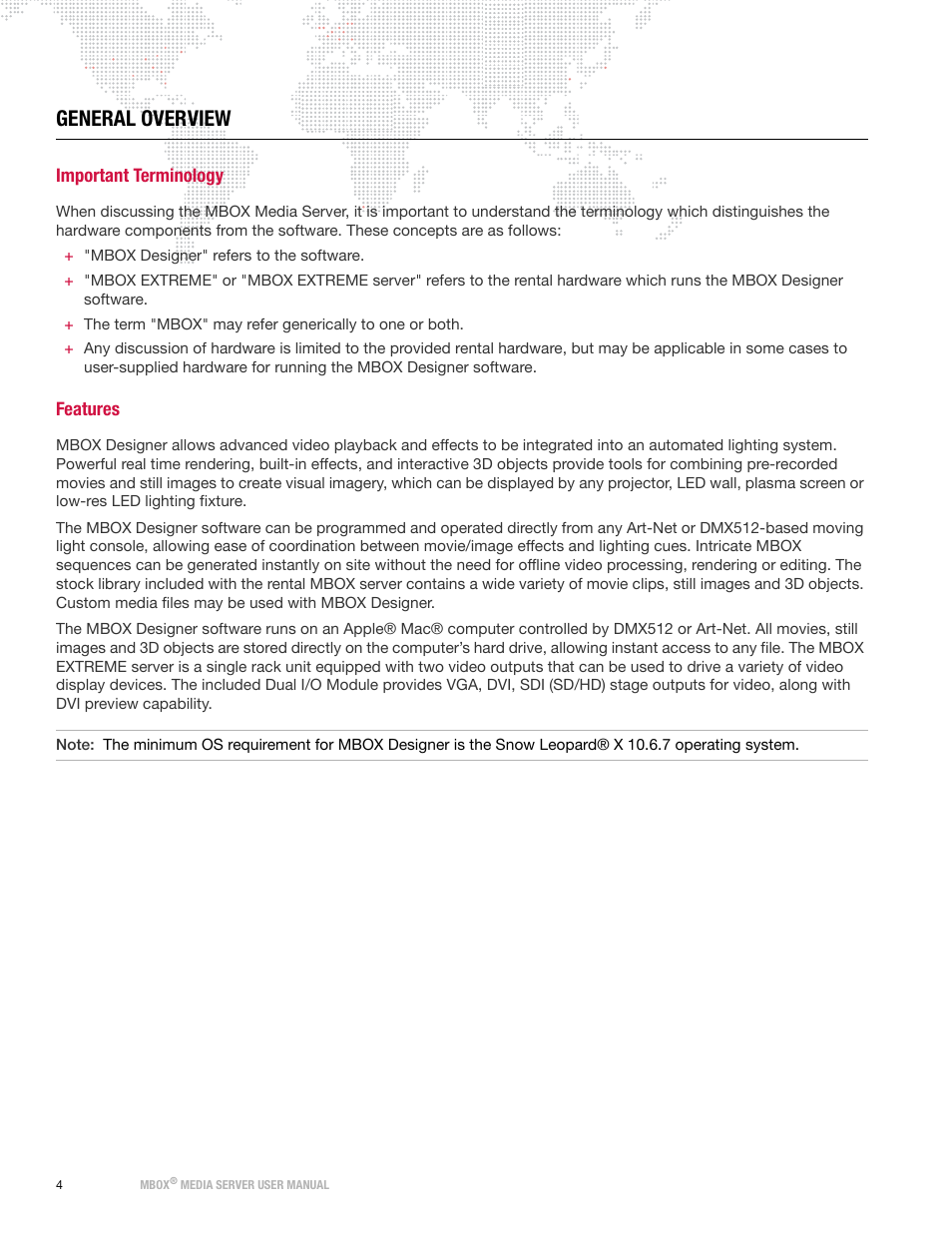 General overview, Important terminology, Features | Important terminology features | PRG Mbox Designer User Manual v3.6.1 User Manual | Page 12 / 174