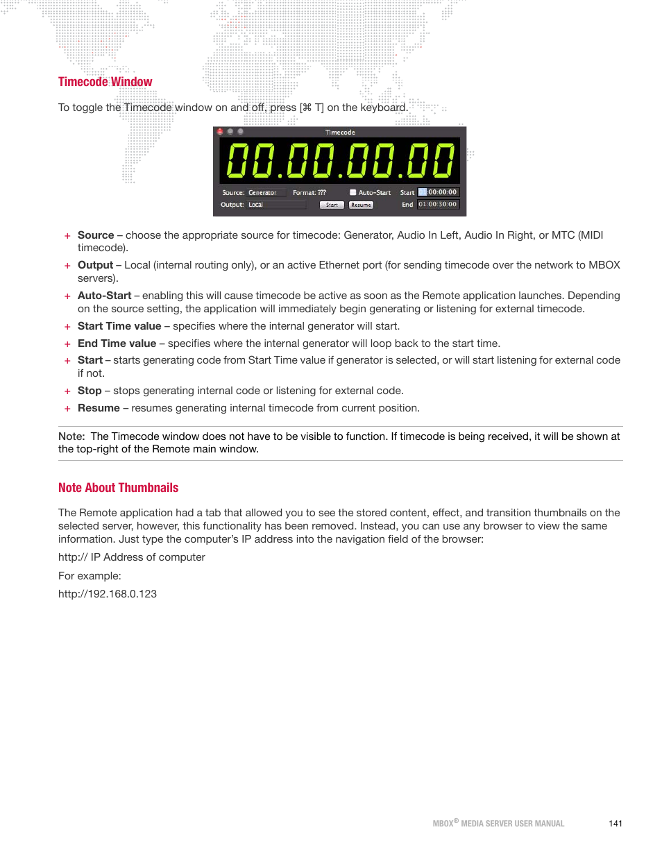Timecode window, Note about thumbnails, Timecode window note about thumbnails | PRG Mbox Designer User Manual v3.6.1 User Manual | Page 149 / 174