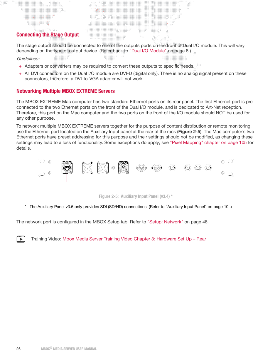 Connecting the stage output, Networking multiple mbox extreme servers, Guidelines | PRG Mbox Designer User Manual v3.6.1 User Manual | Page 34 / 174