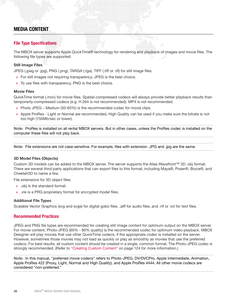 Media content, File type specifications, Recommended practices | File type specifications recommended practices | PRG Mbox Designer User Manual v3.6.1 User Manual | Page 44 / 174
