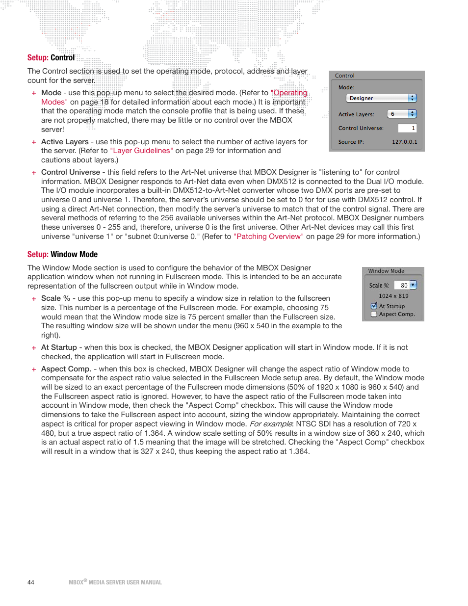 Setup: control, Setup: window mode, Setup: control setup: window mode | PRG Mbox Designer User Manual v3.6.1 User Manual | Page 52 / 174