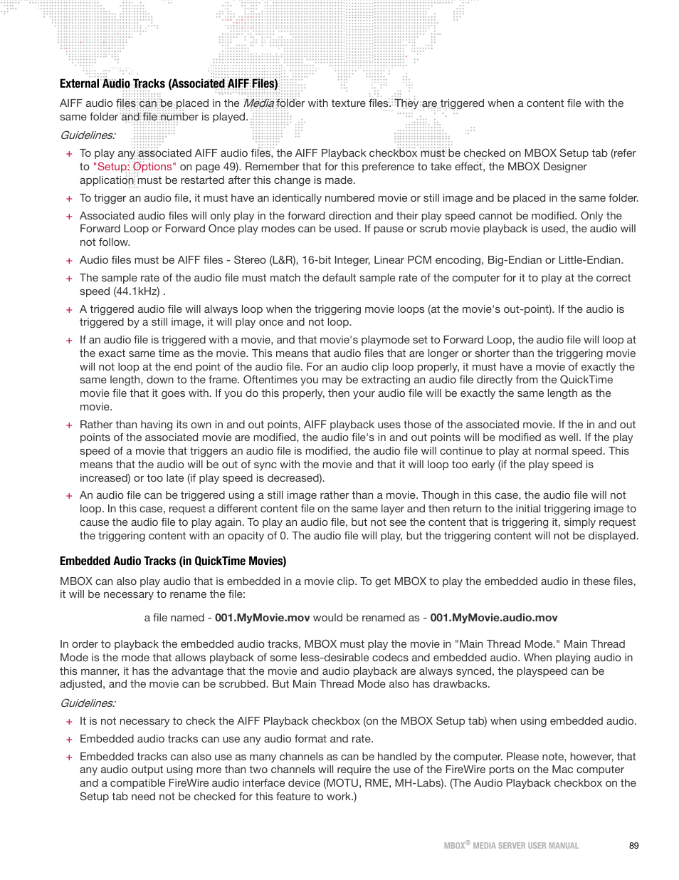 External audio tracks (associated aiff files), Embedded audio tracks (in quicktime movies) | PRG Mbox Designer User Manual v3.6.1 User Manual | Page 97 / 174