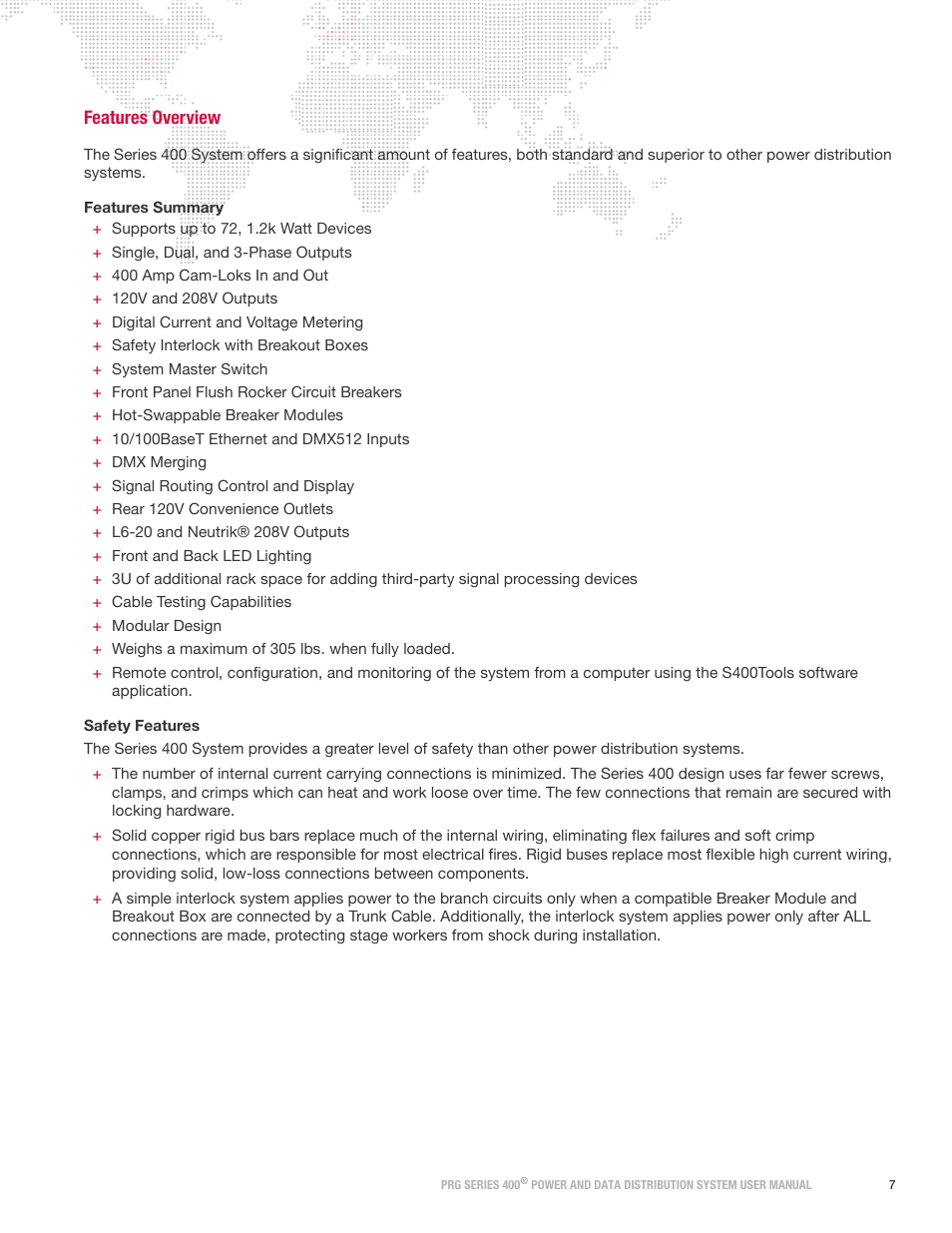 Features overview | PRG S400 User Manual 3.1 User Manual | Page 13 / 66