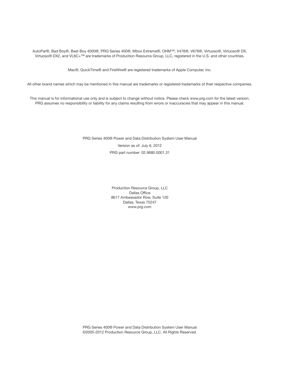 PRG S400 User Manual 3.1 User Manual | Page 2 / 66