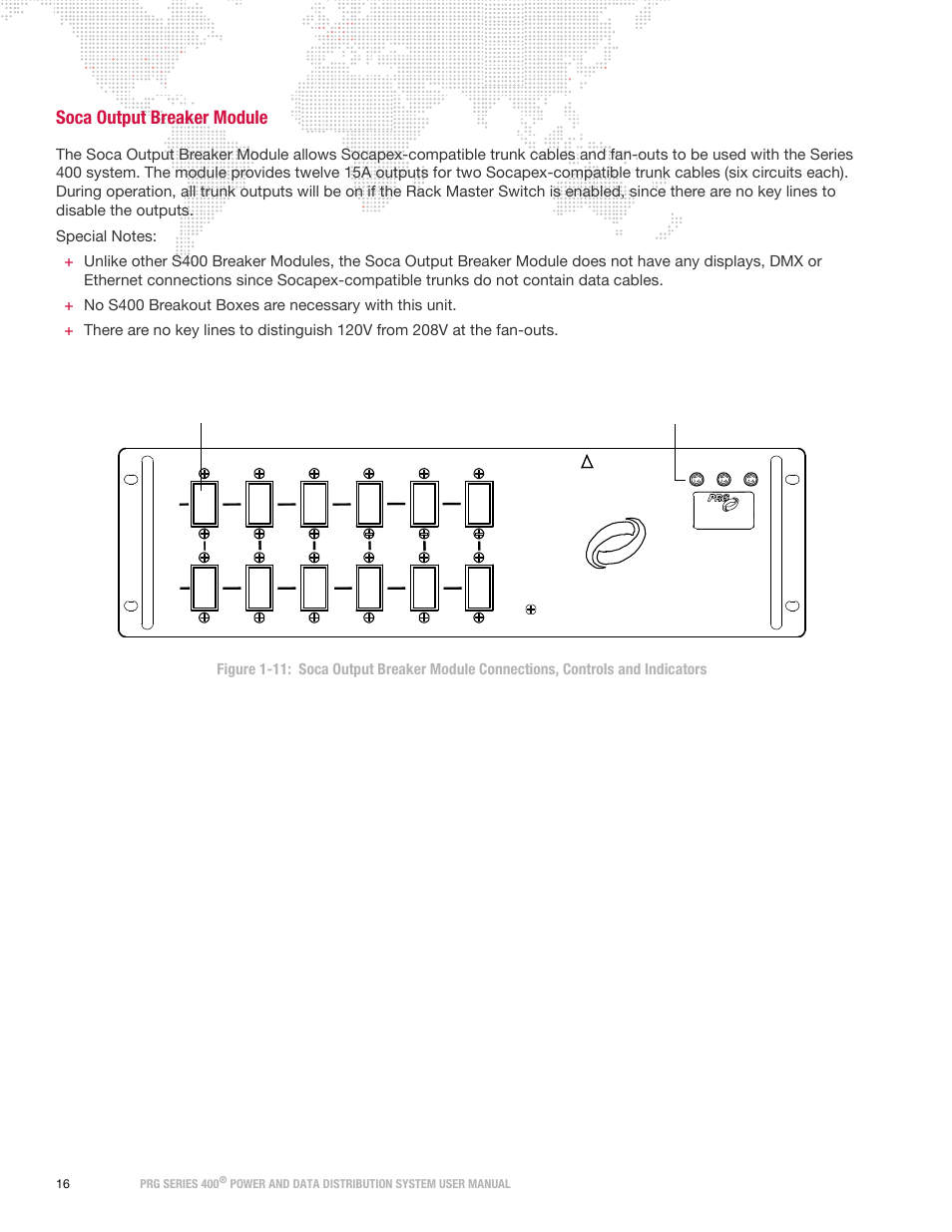 Soca output breaker module, 208v | PRG S400 User Manual 3.1 User Manual | Page 22 / 66