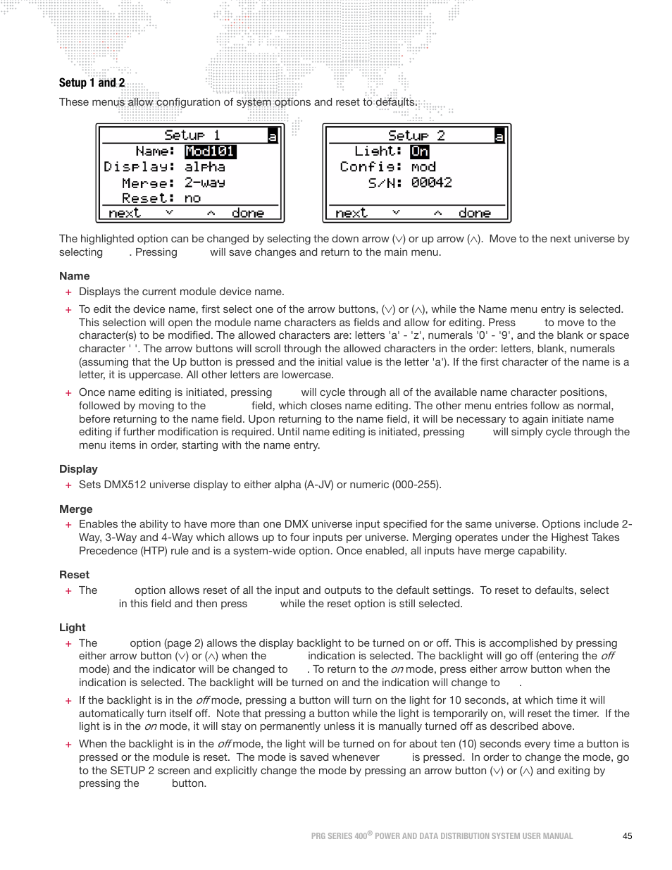 Setup 1 and 2 | PRG S400 User Manual 3.1 User Manual | Page 51 / 66