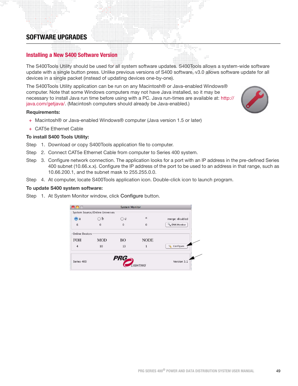 Software upgrades, Installing a new s400 software version | PRG S400 User Manual 3.1 User Manual | Page 55 / 66