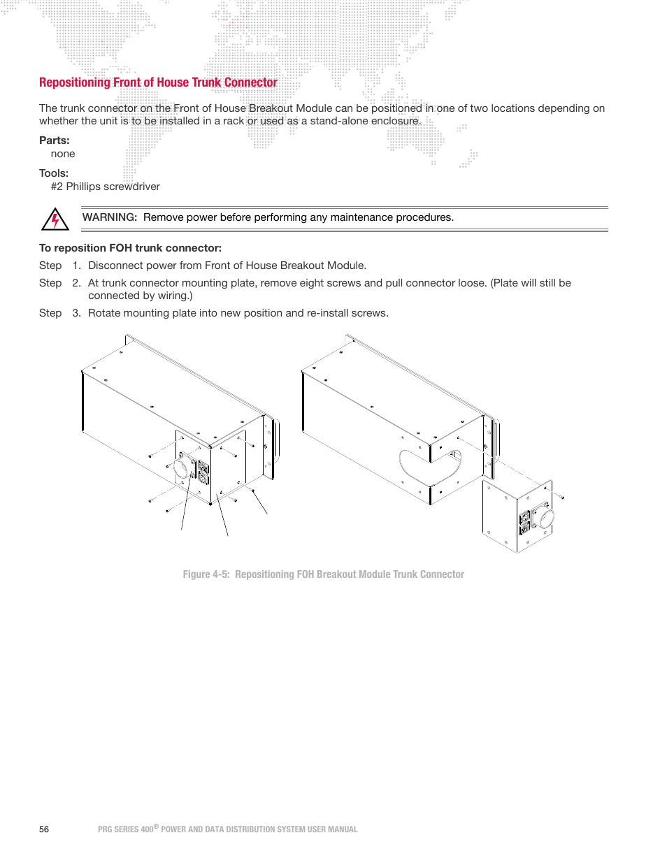 Repositioning front of house trunk connector | PRG S400 User Manual 3.1 User Manual | Page 62 / 66