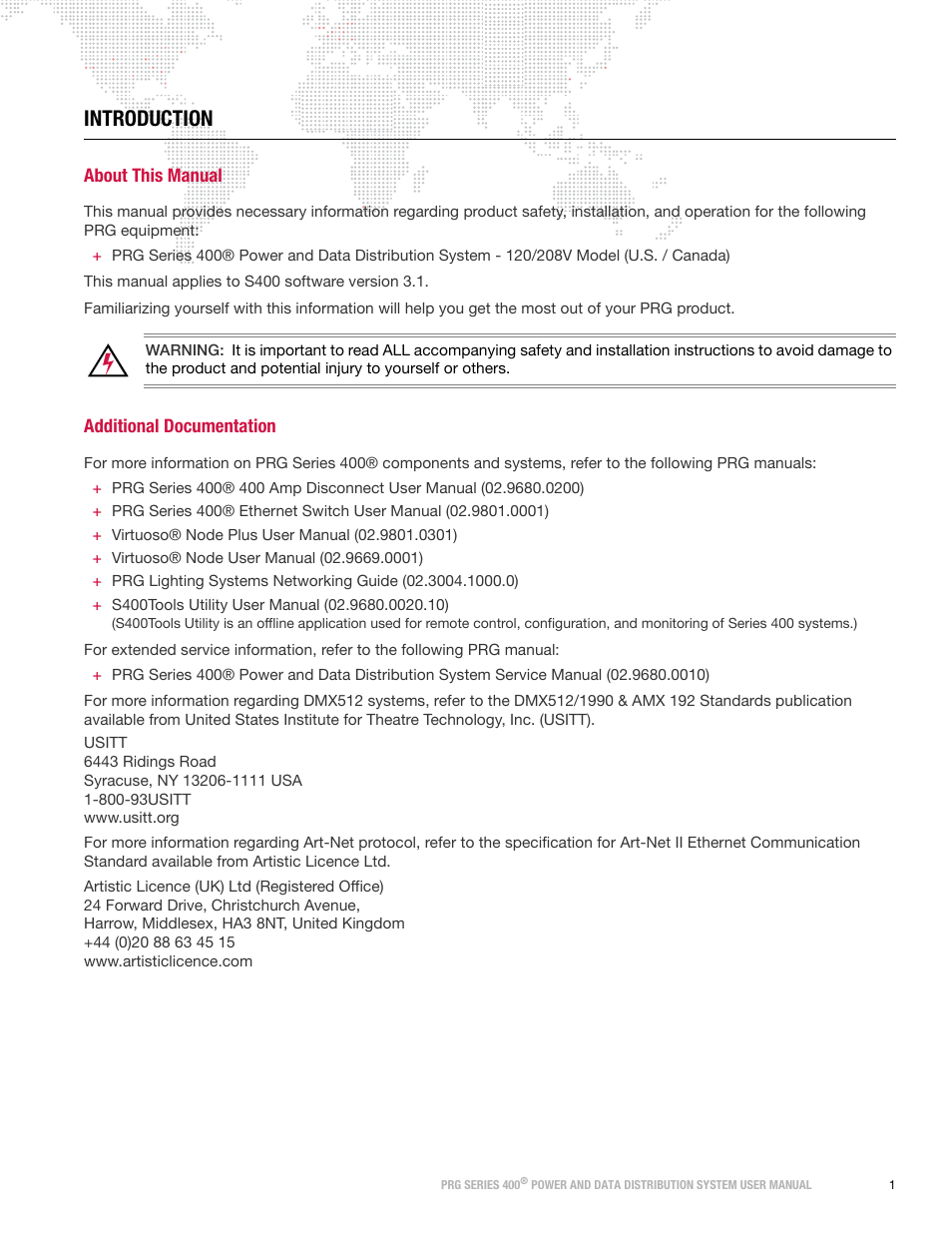 Introduction, About this manual, Additional documentation | PRG S400 User Manual 3.1 User Manual | Page 7 / 66