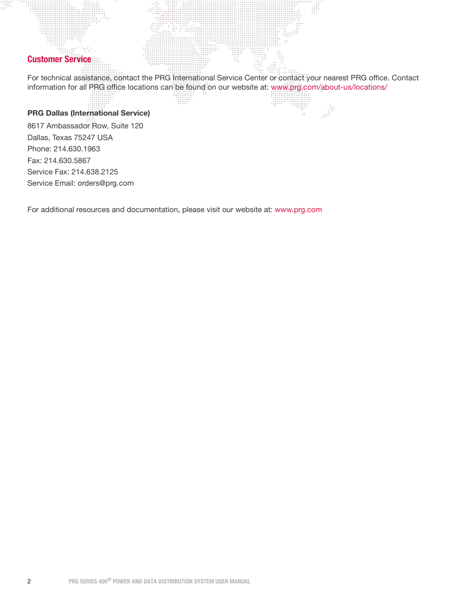 Customer service | PRG S400 User Manual 3.1 User Manual | Page 8 / 66