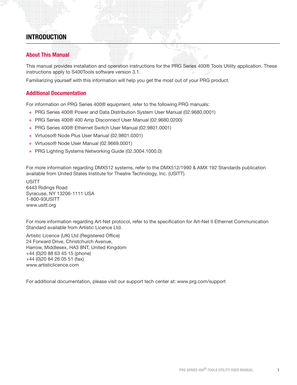 Introduction, About this manual, Additional documentation | PRG S400 Tools User Manual 3.1 User Manual | Page 3 / 14