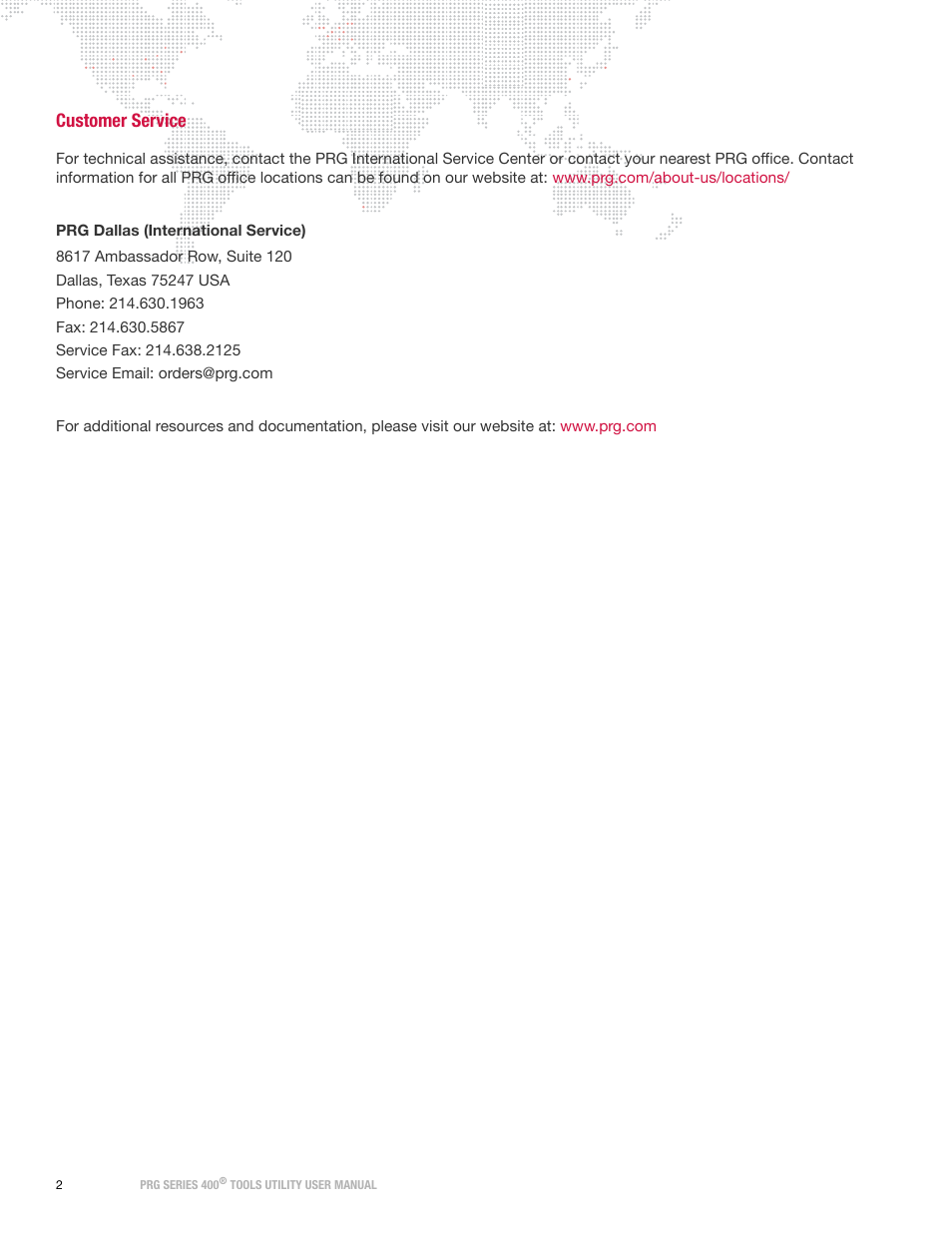 Customer service | PRG S400 Tools User Manual 3.1 User Manual | Page 4 / 14