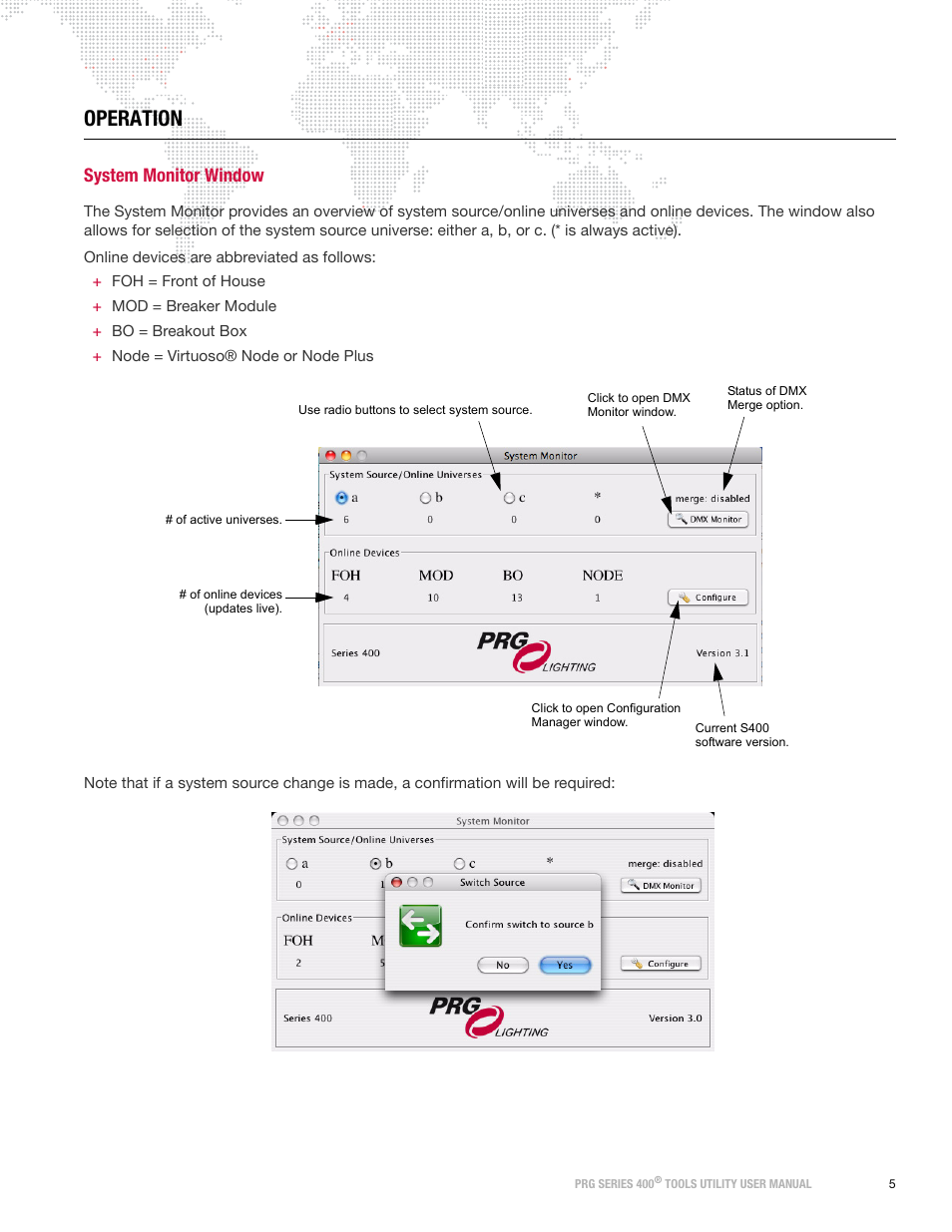 Operation, System monitor window | PRG S400 Tools User Manual 3.1 User Manual | Page 7 / 14