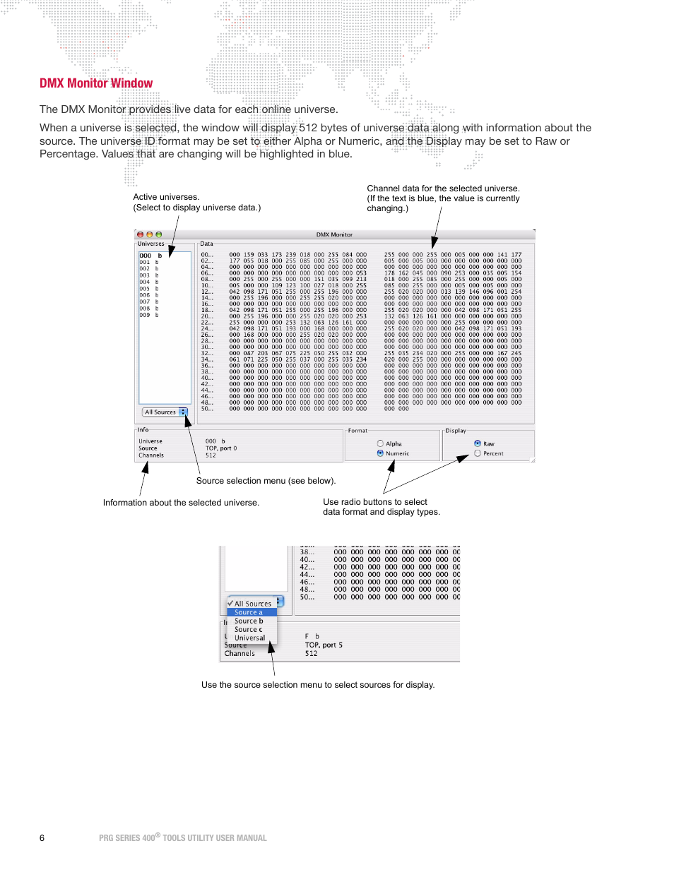 Dmx monitor window | PRG S400 Tools User Manual 3.1 User Manual | Page 8 / 14