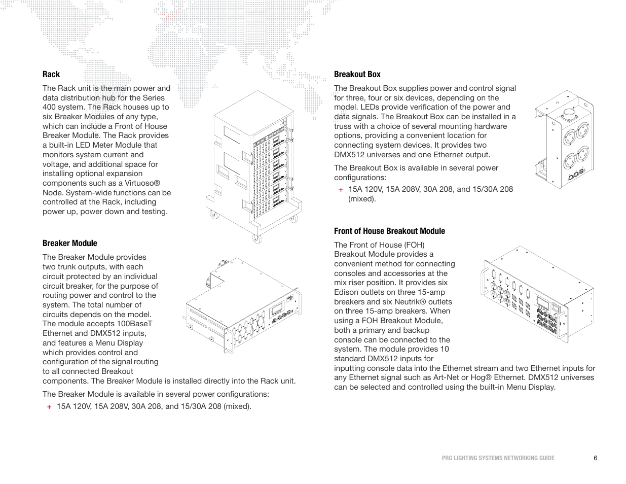 Rack, Breaker module, Breakout box | Front of house breakout module | PRG S400 Systems Networking Guide User Manual | Page 7 / 66