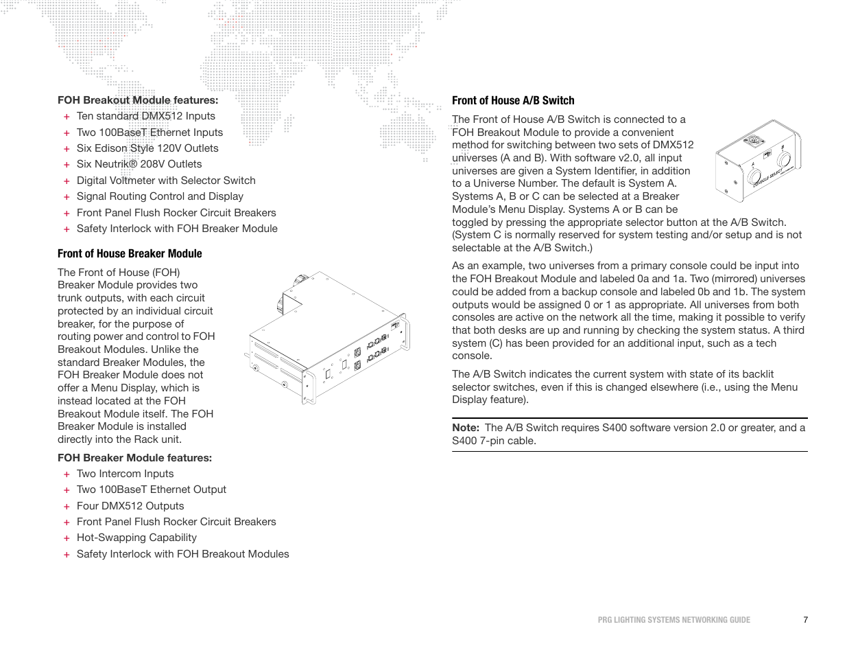 Front of house breaker module, Front of house a/b switch | PRG S400 Systems Networking Guide User Manual | Page 8 / 66