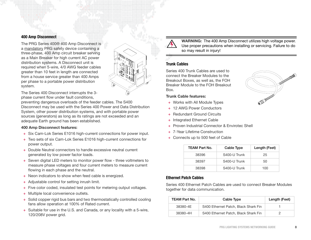 400 amp disconnect, Trunk cables, Ethernet patch cables | PRG S400 Systems Networking Guide User Manual | Page 9 / 66