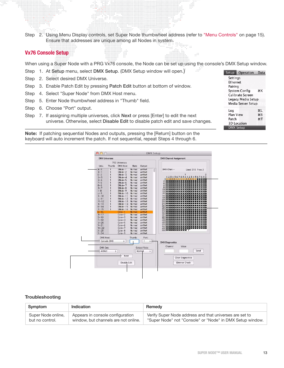 Vx76 console setup | PRG Super Node User Manual | Page 15 / 26