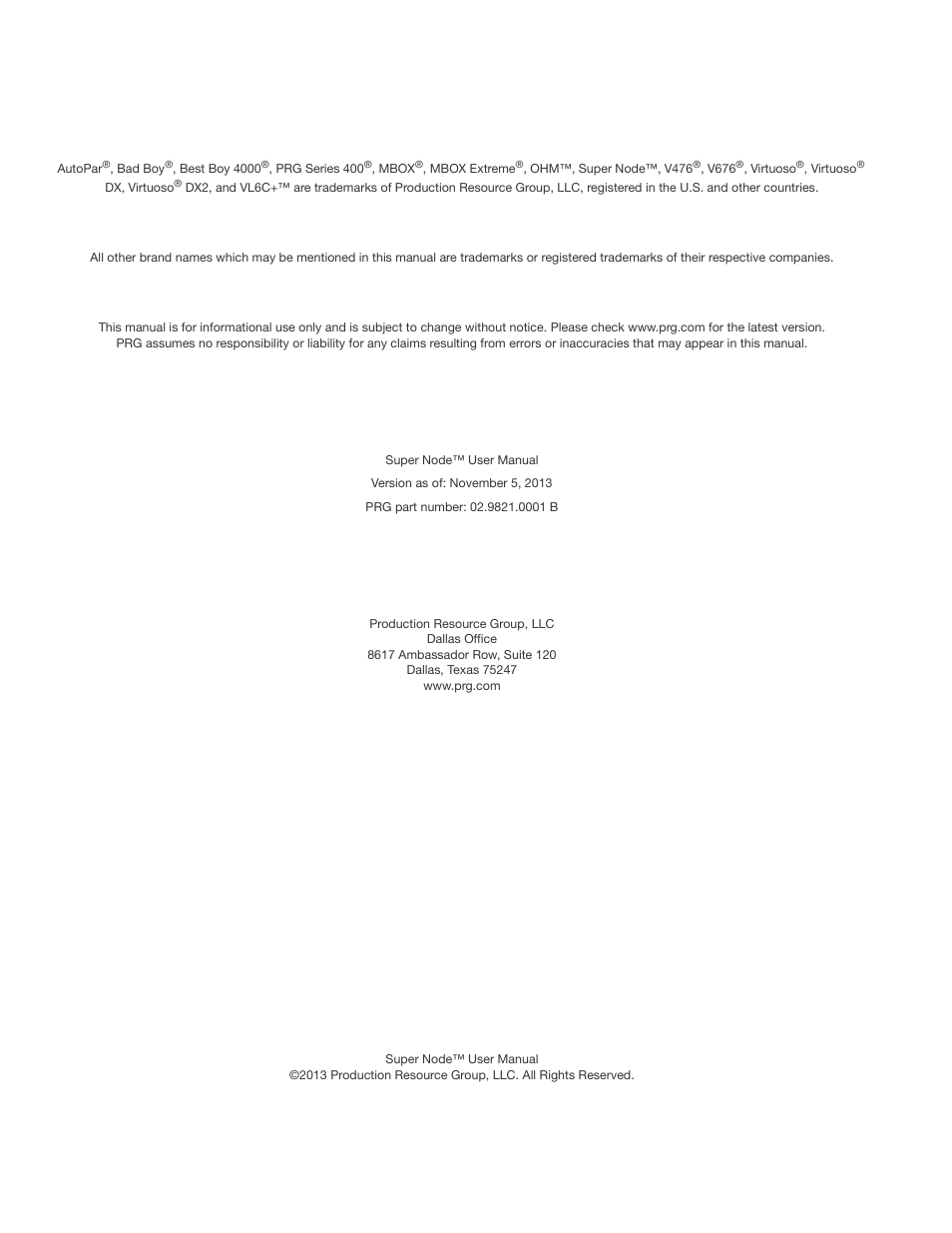 PRG Super Node User Manual | Page 2 / 26
