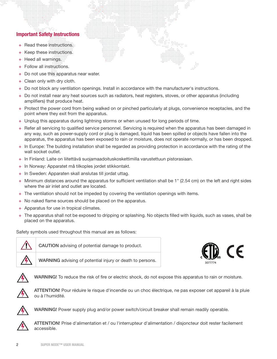 Important safety instructions | PRG Super Node User Manual | Page 4 / 26