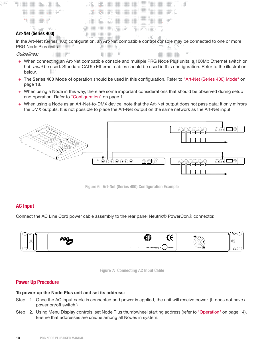 Art-net (series 400), Ac input, Power up procedure | Guidelines, Must | PRG Node Plus User Manual | Page 12 / 26