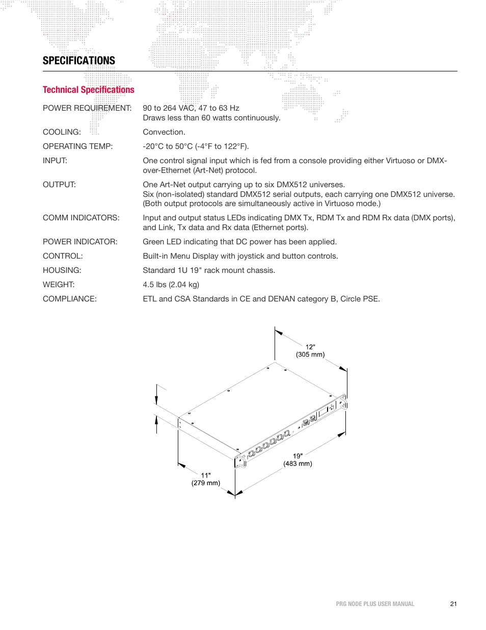 Specifications, Technical specifications | PRG Node Plus User Manual | Page 23 / 26