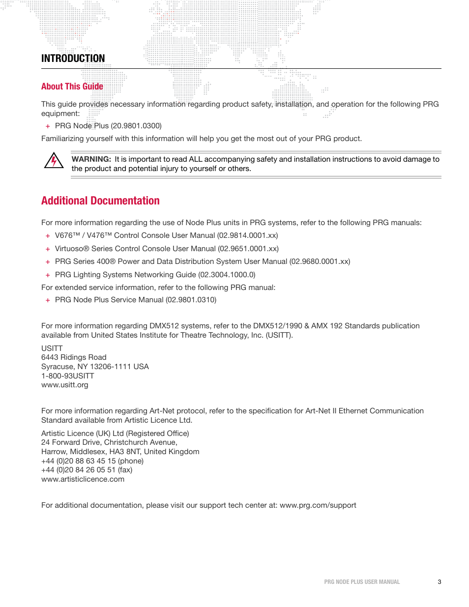 Introduction, About this guide, Additional documentation | PRG Node Plus User Manual | Page 5 / 26