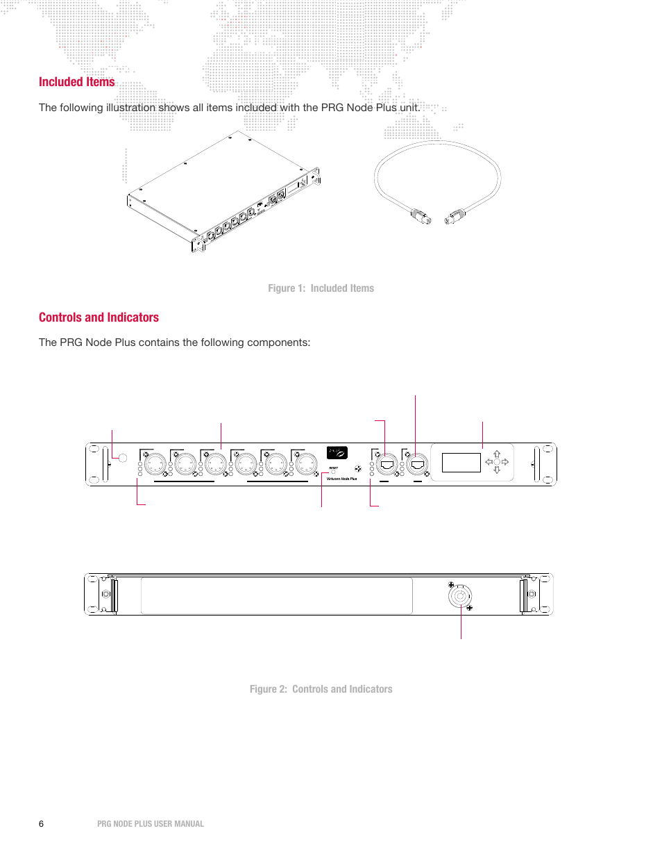 Included items, Controls and indicators | PRG Node Plus User Manual | Page 8 / 26