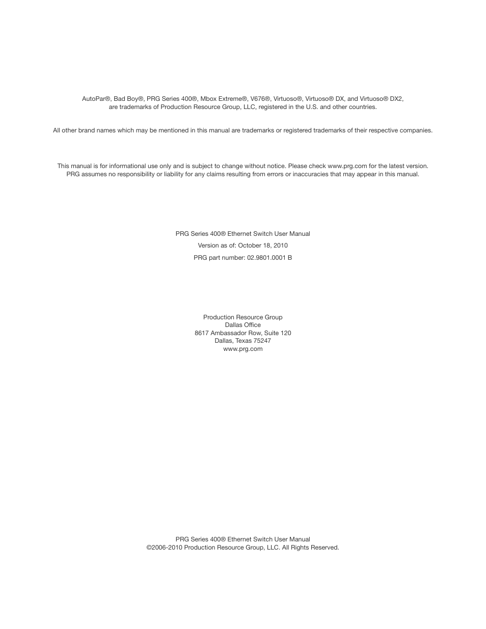 PRG Ethernet Switch User Manual | Page 2 / 14