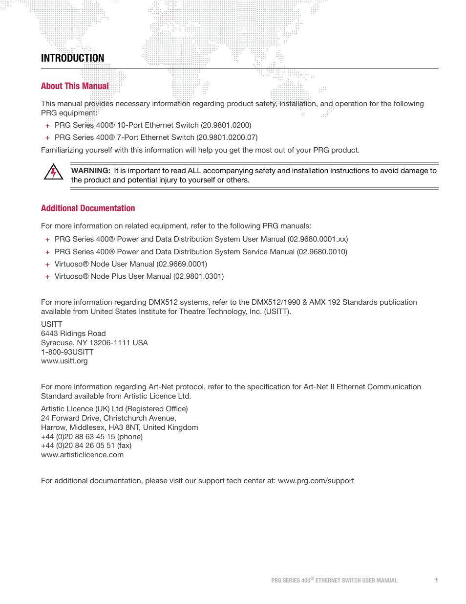 Introduction, About this manual, Additional documentation | PRG Ethernet Switch User Manual | Page 3 / 14