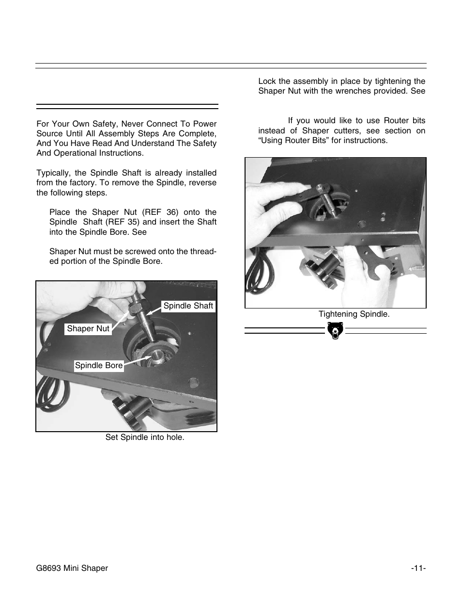 Spindle shaft | Craftsman G8693 User Manual | Page 11 / 30