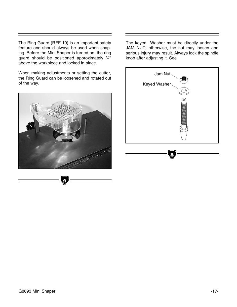 Ring guard, Keyed washers | Craftsman G8693 User Manual | Page 17 / 30