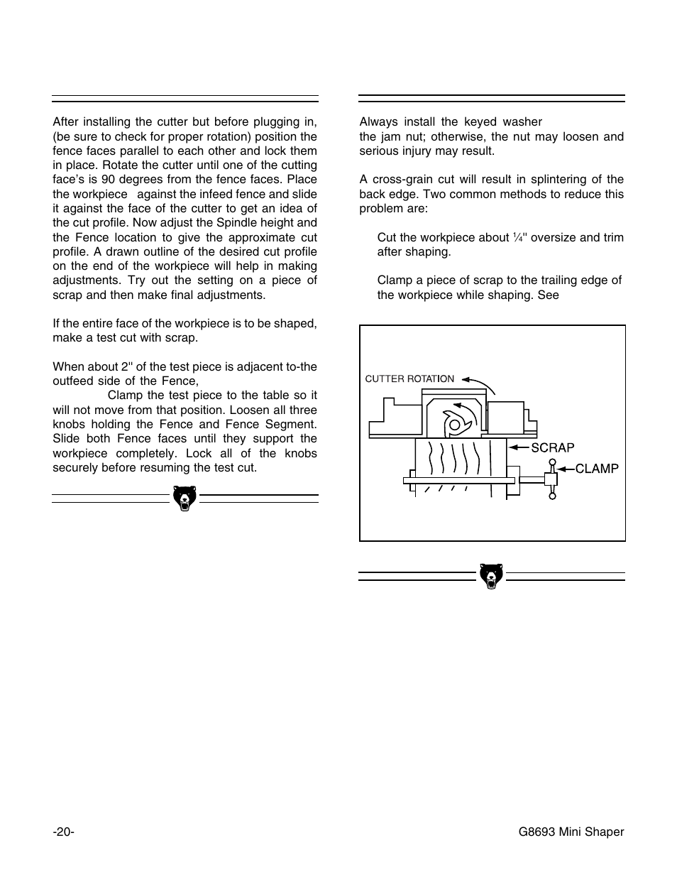 Across the grain, Straight edge shaping | Craftsman G8693 User Manual | Page 20 / 30