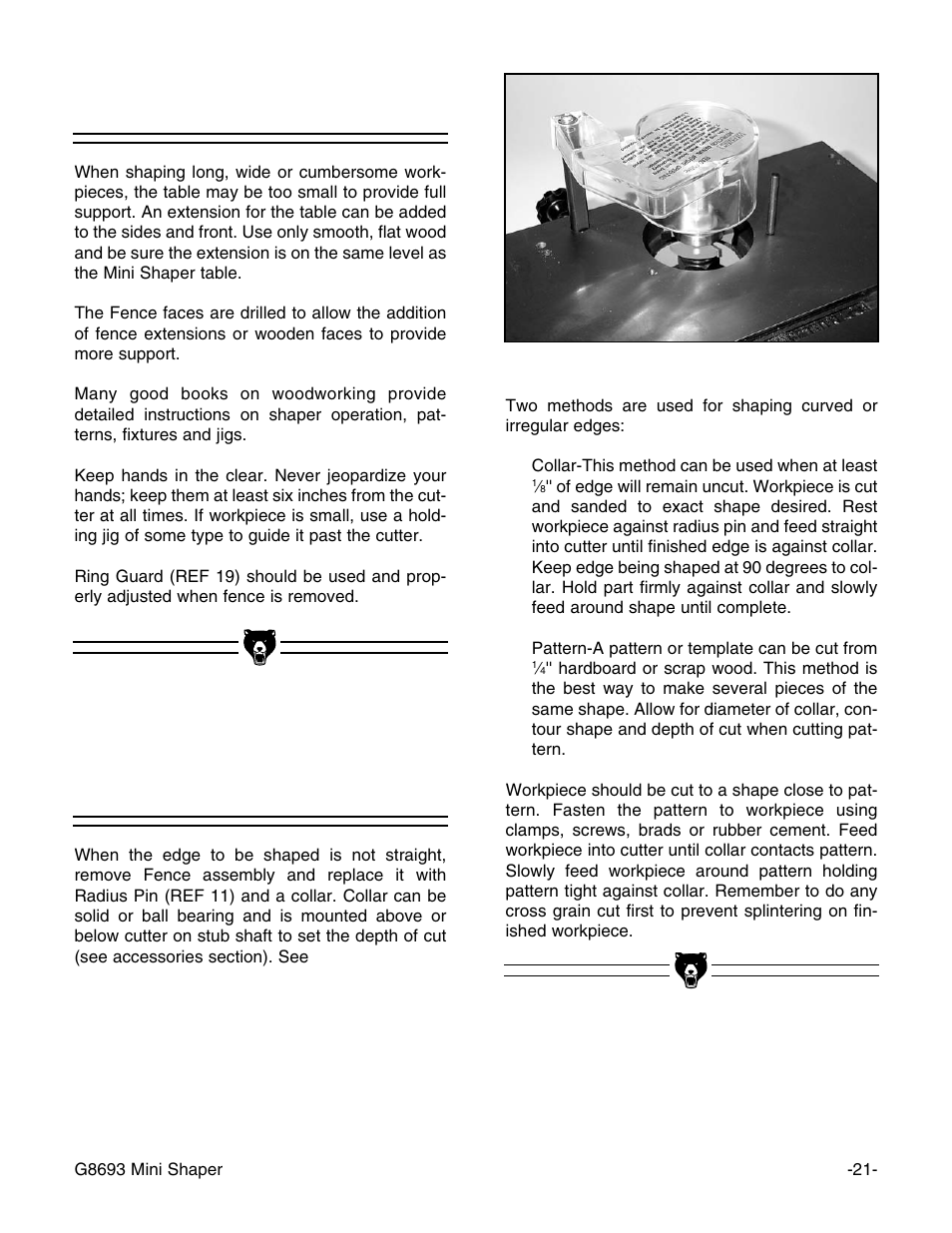 Large workpiece, Curved workpiece | Craftsman G8693 User Manual | Page 21 / 30