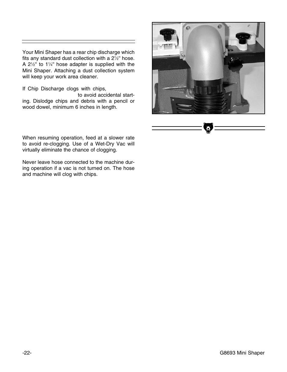 Dust collection | Craftsman G8693 User Manual | Page 22 / 30