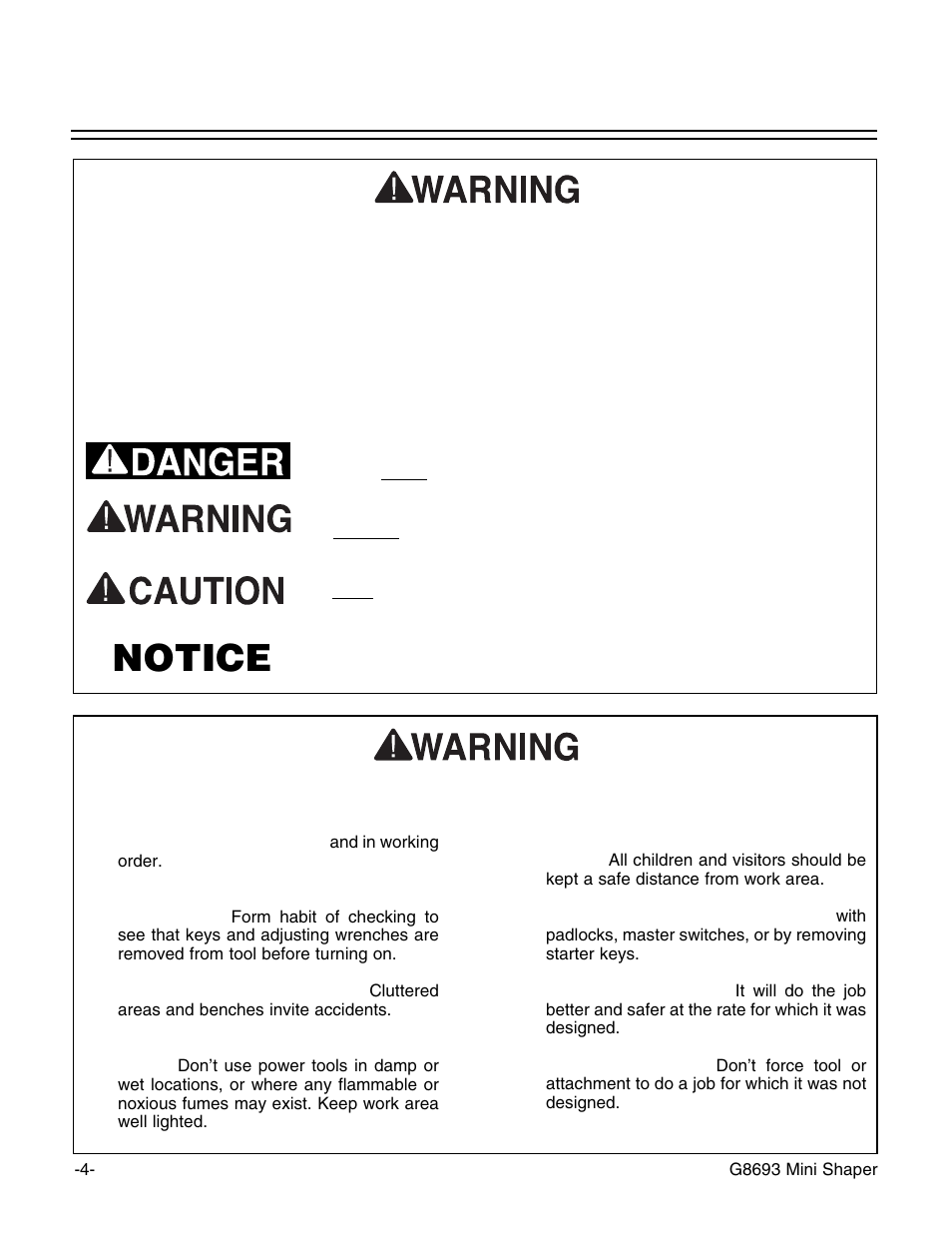 Safety instructions for power tools, Notice | Craftsman G8693 User Manual | Page 4 / 30