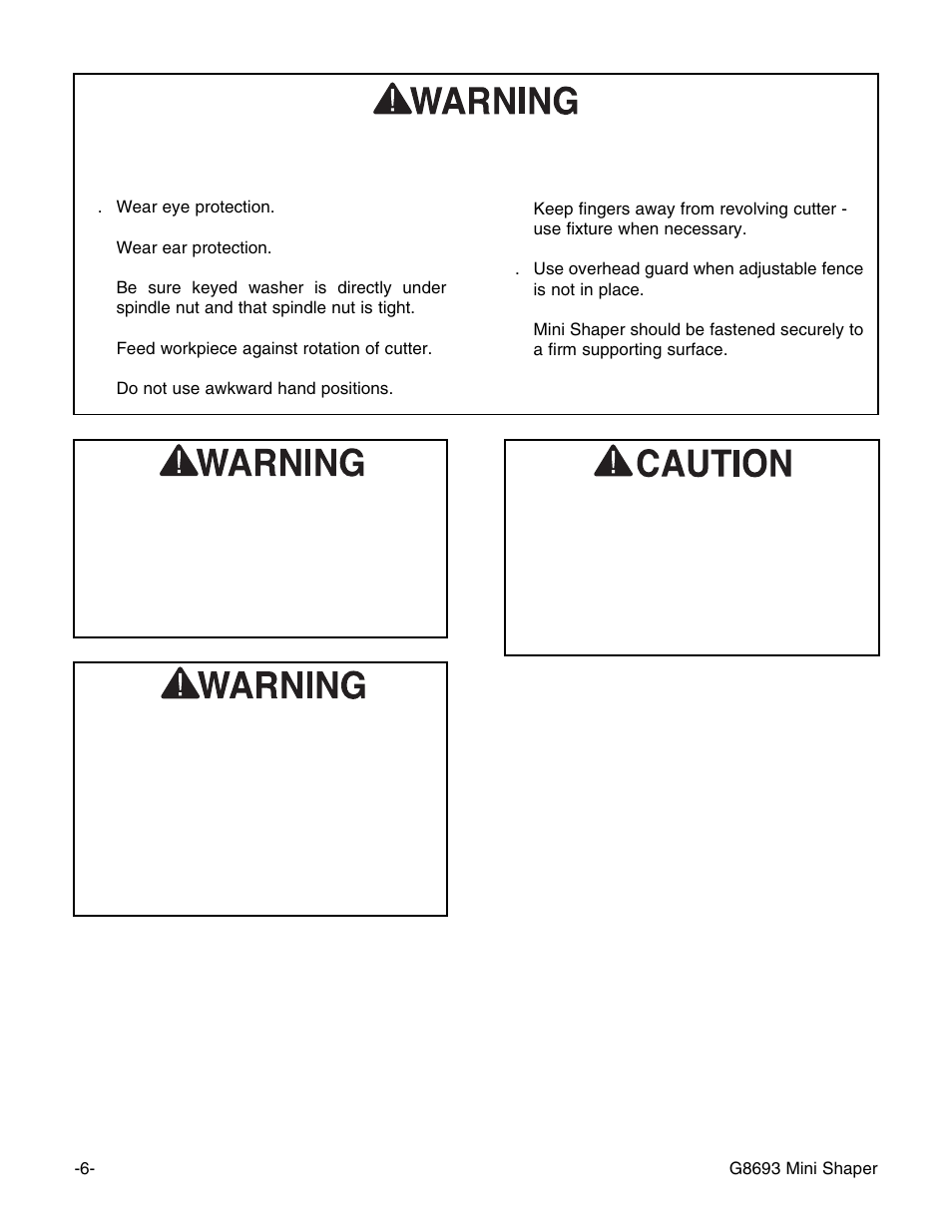 Safety instructions for shapers | Craftsman G8693 User Manual | Page 6 / 30