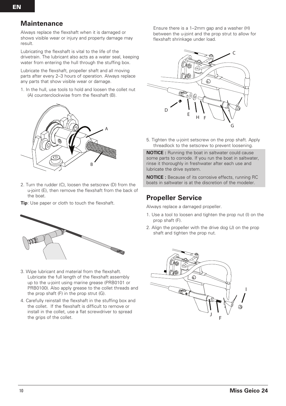 Maintenance, Propeller service | Pro Boat PRB0500 User Manual | Page 10 / 60