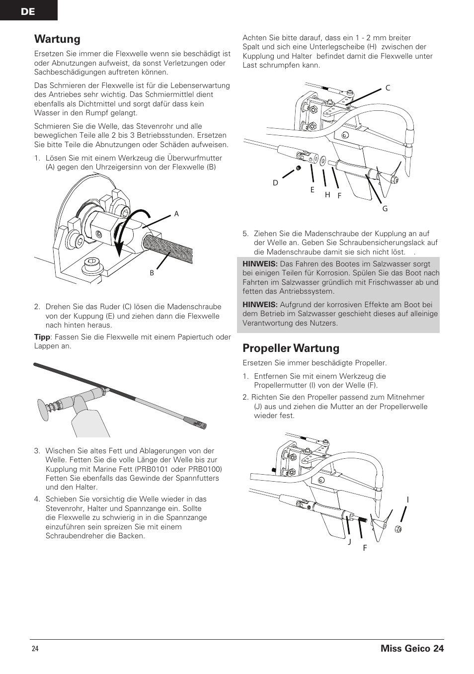 Wartung, Propeller wartung | Pro Boat PRB0500 User Manual | Page 24 / 60