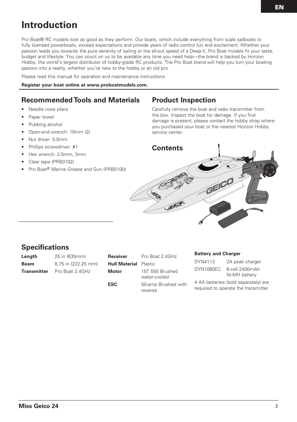 Pro Boat PRB0500 User Manual | Page 3 / 60