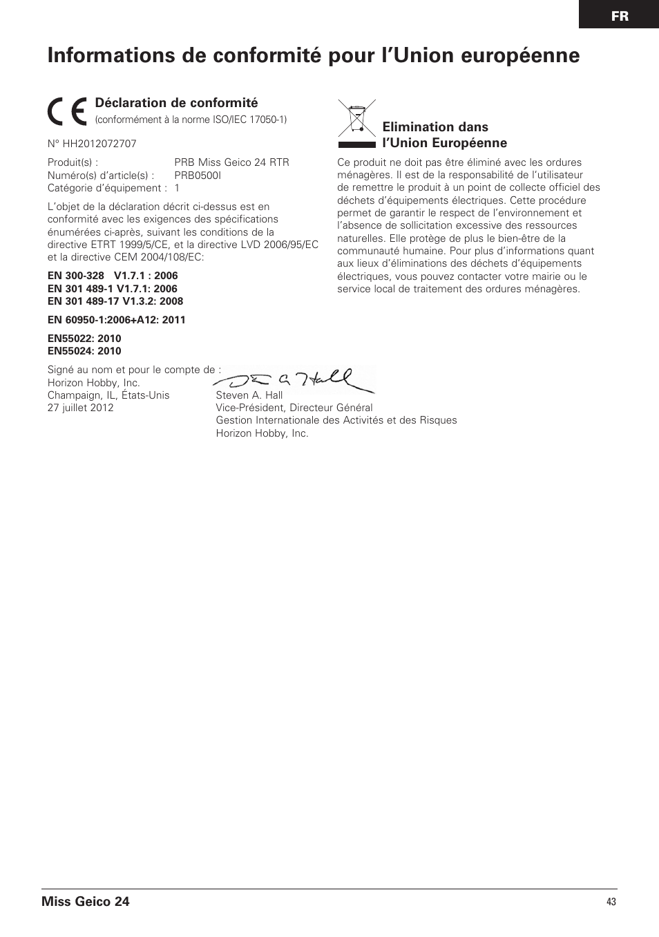 Informations de conformité pour l’union européenne | Pro Boat PRB0500 User Manual | Page 43 / 60