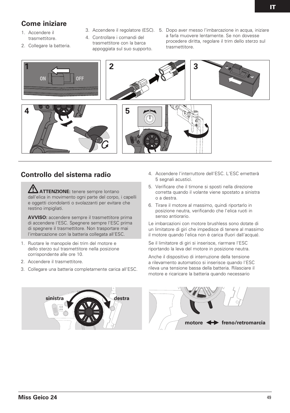 Controllo del sistema radio, Come iniziare, Miss geico 24 | Pro Boat PRB0500 User Manual | Page 49 / 60