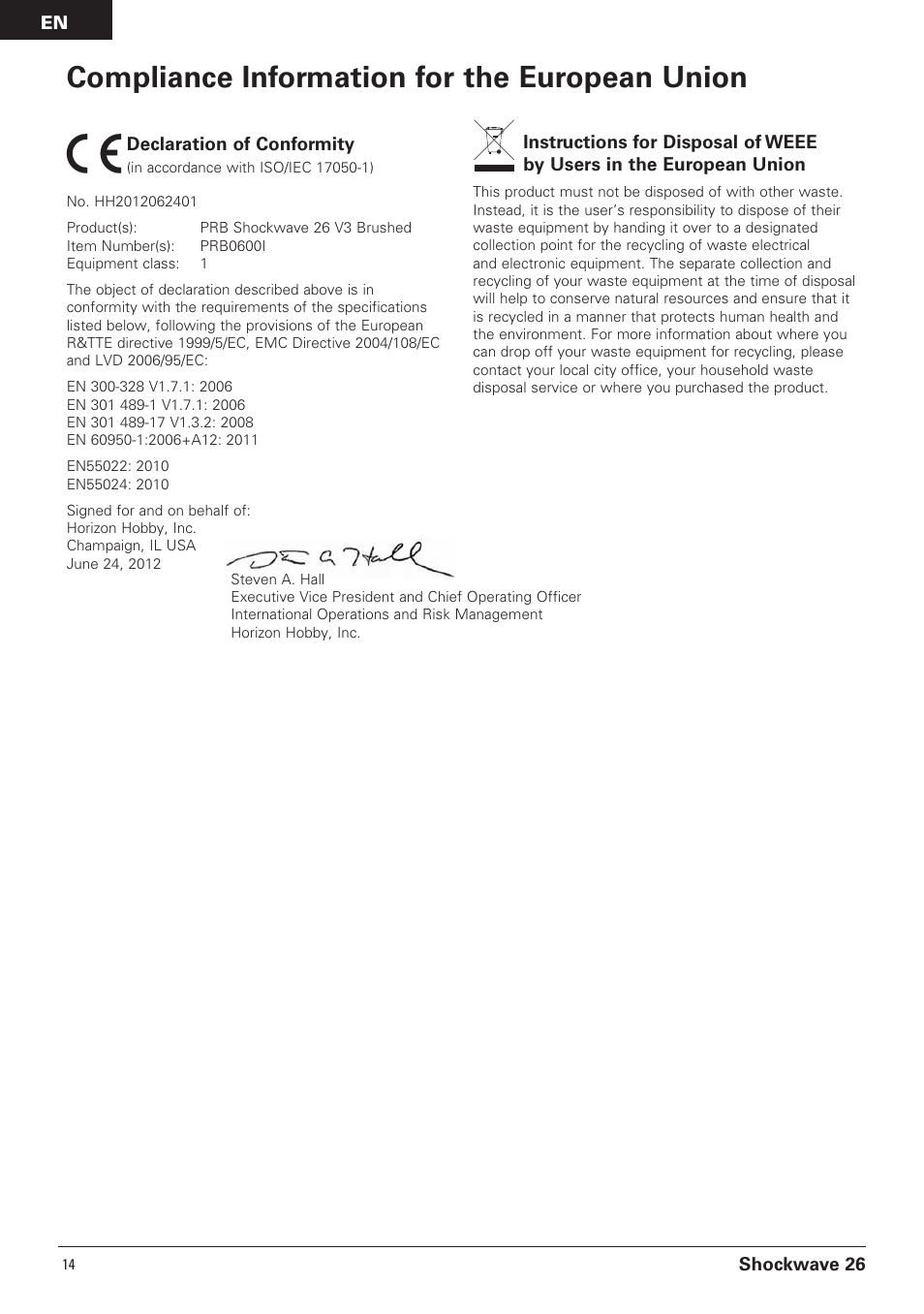 Compliance information for the european union | Pro Boat PRB0600 User Manual | Page 14 / 56